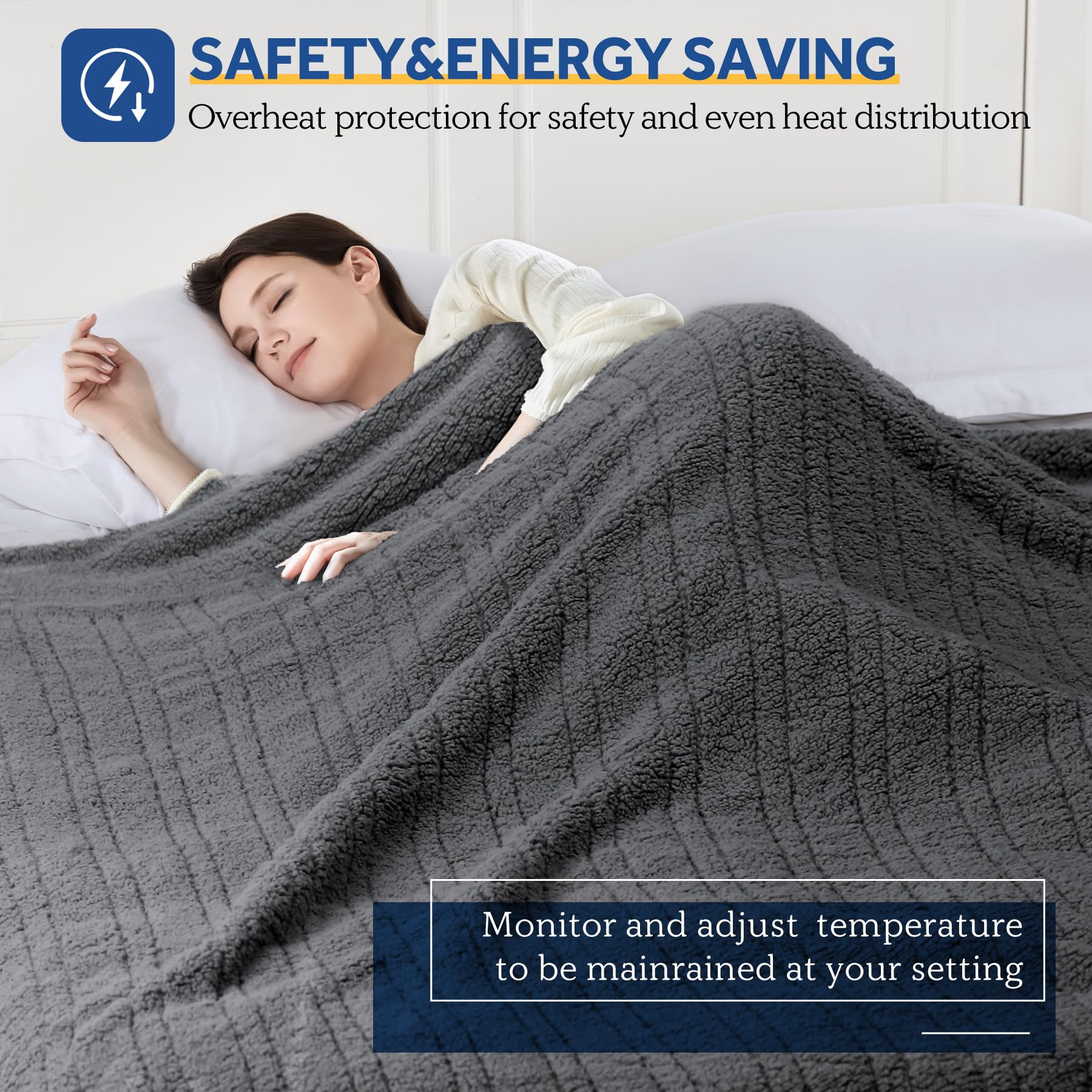 Sealy Electric Blanket King Size, Dual Control Soft Sherpa Heated Blanket With 10 Heating Levels & 1 To 12 Hours Auto-Off Settin