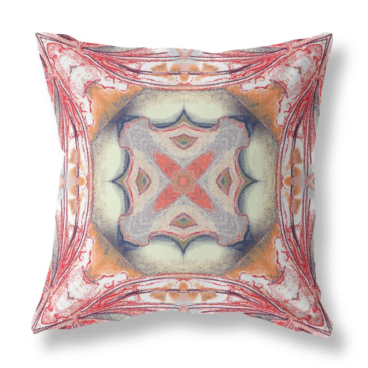 HomeRoots Rustic Red Orange Broadcloth 26â€ Red Orange Geo Tribal Indoor Outdoor Throw Pillow