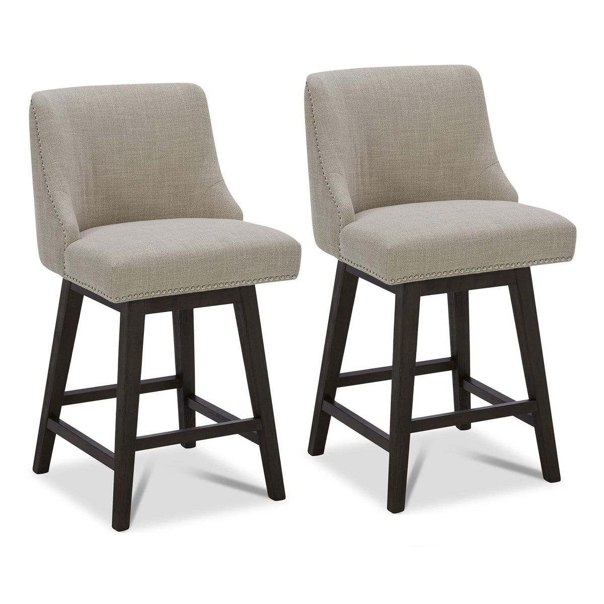 Chita Counter Height Swivel Barstools, Fsc Certified 26' H Seat Height Upholstered Bar Stools Set Of 2, Performance Fabric In Tan