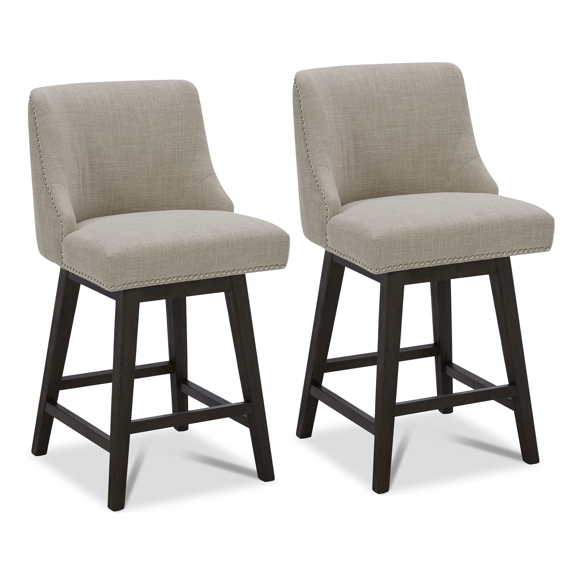 Chita Counter Height Swivel Barstools, Fsc Certified 26' H Seat Height Upholstered Bar Stools Set Of 2, Performance Fabric In Tan