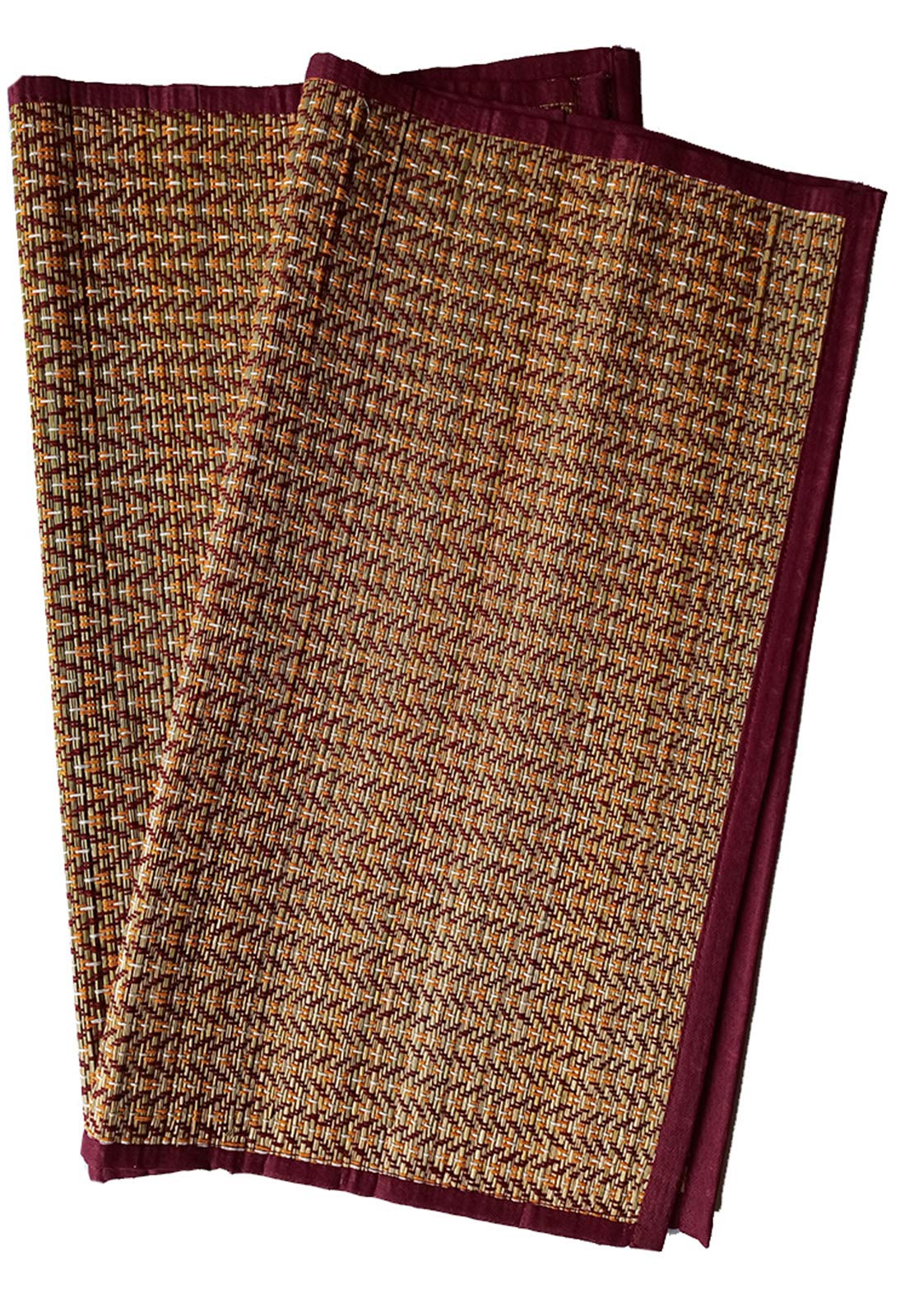 Montelal Store Handmade Korai Pai Kusha Grass Pooja Aasan Sitting Floor Mats Maroon Set of 2 Pcs