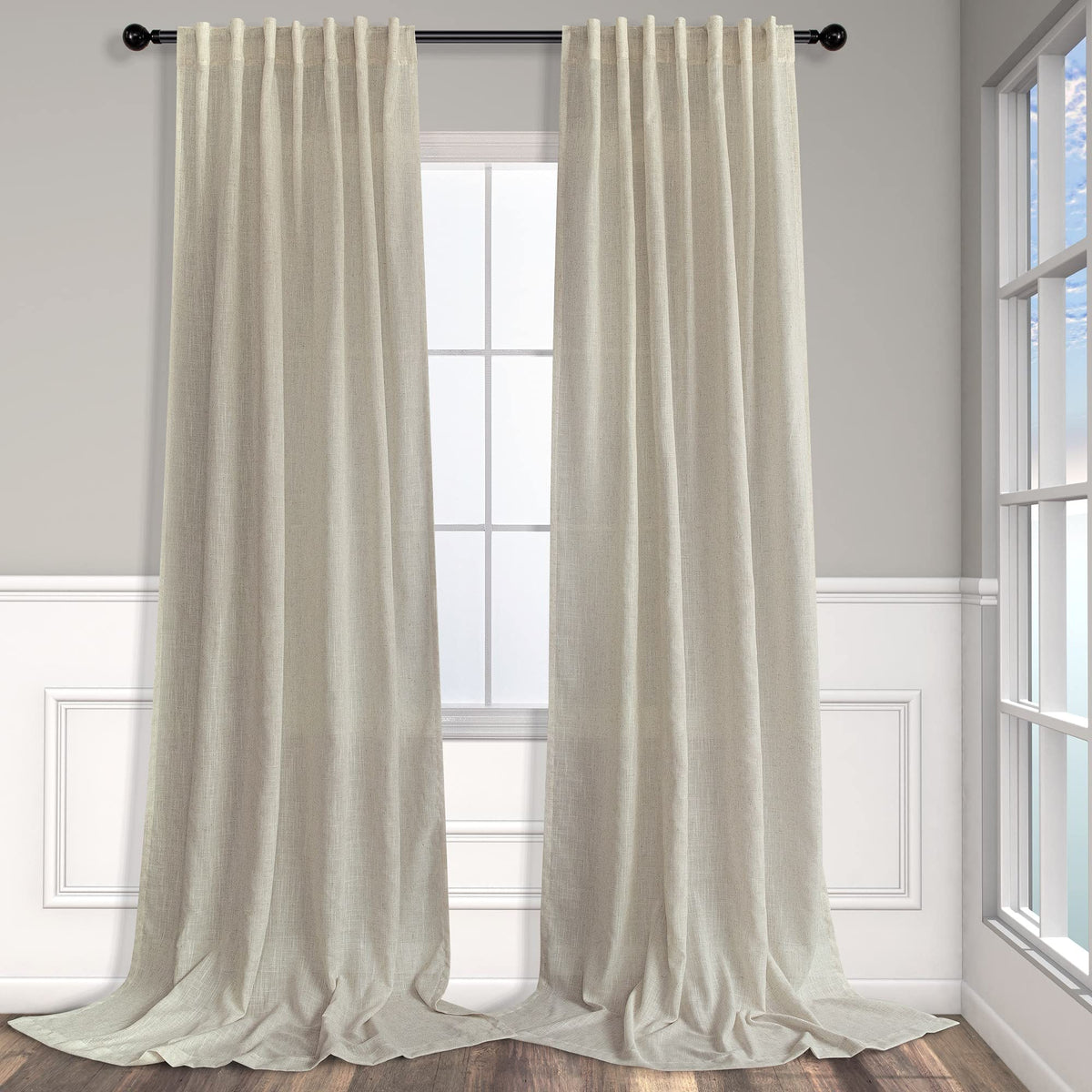 Pitalk Beige Sheer Curtains For Living Room 100 Inches Long 2 Panels Rod Pocket Tab Semi Transparent Curtains Boho Farmhouse Mid