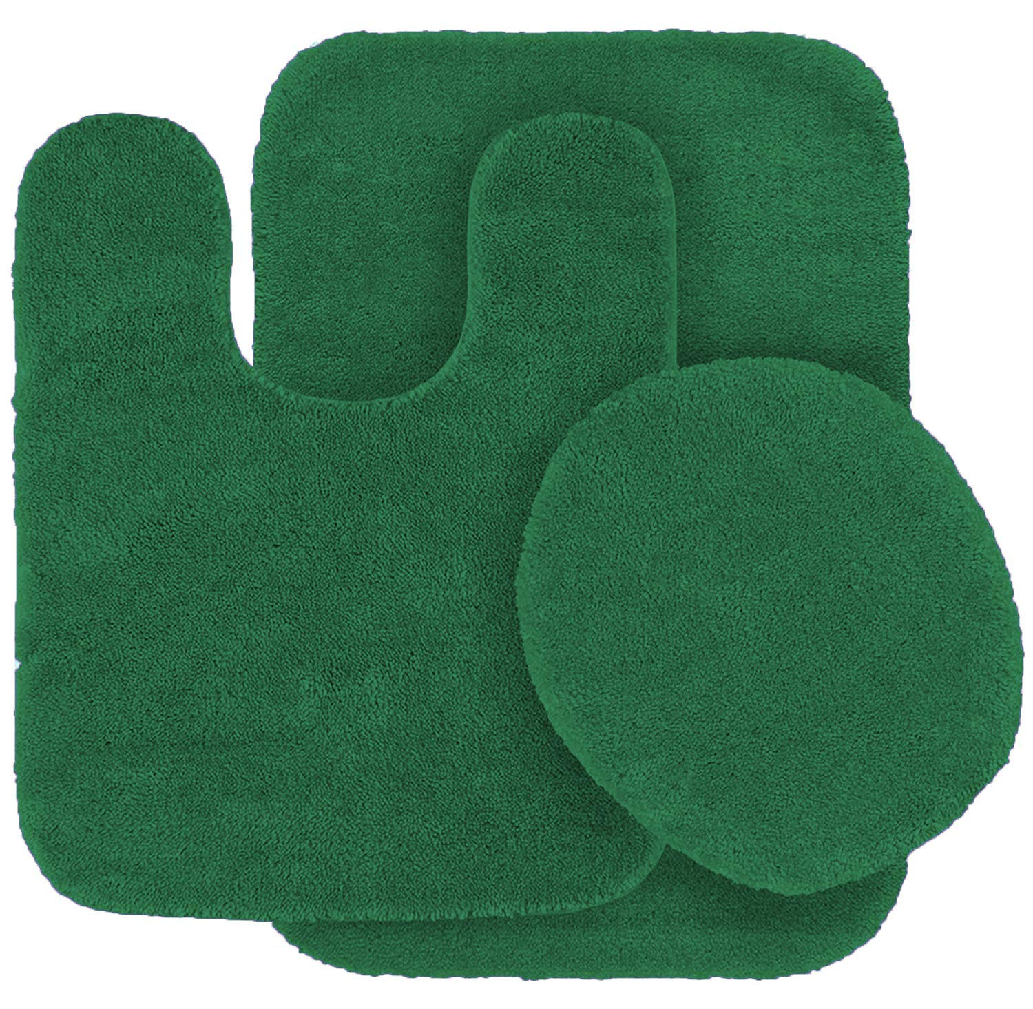 Linen Plus 3pc Solid Non Slip Soft Bath Rug Set for Bathroom U-Shaped Contour Rug, Mat and Toilet Lid Cover New# Angela (Olive G