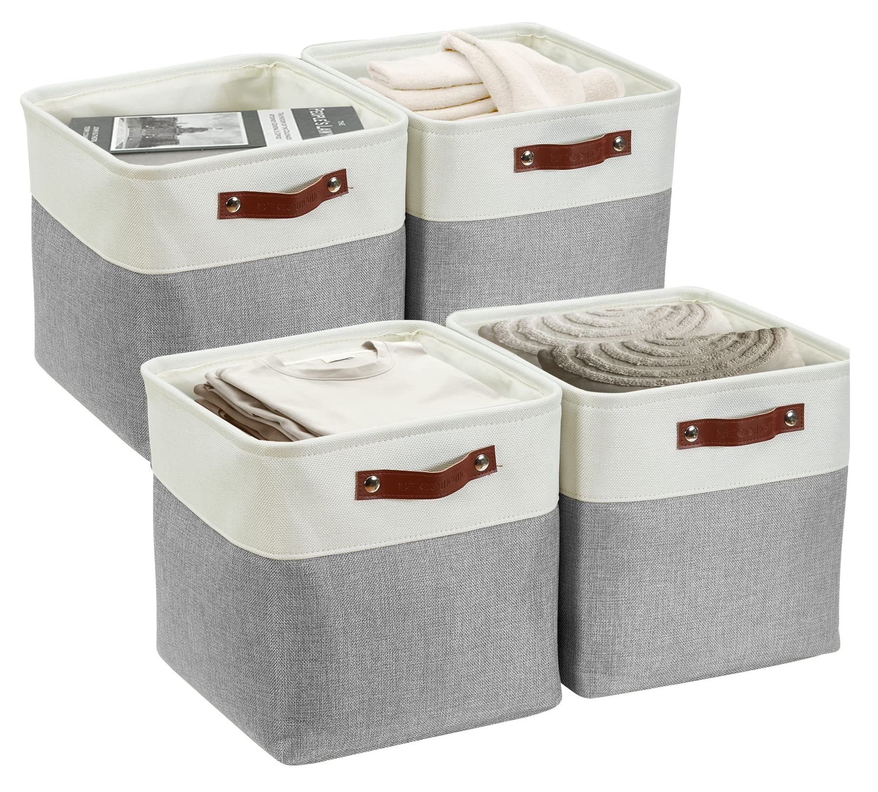 DECOMOMO 13 Inch Cube Storage Bins, Fabric Storage Cube, Basket for Kallax Shelves (Grey & White, 4 Pack)