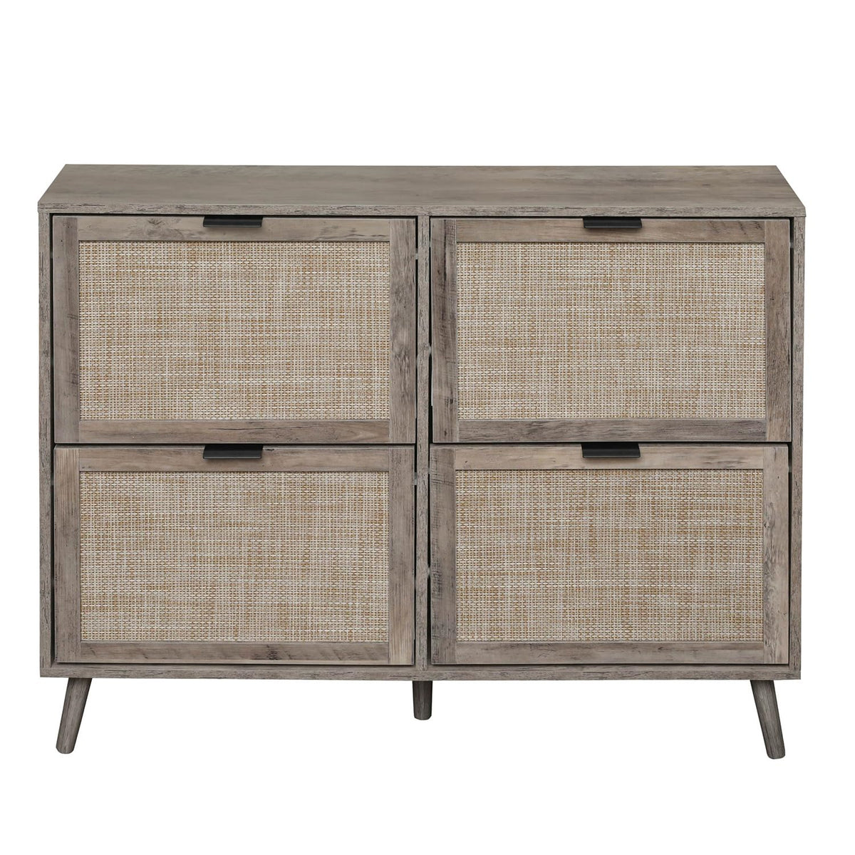ZeHuoGe Rattan Shoe Cabinet with 4 Flip Drawers, Large Shoe Organizer Storage Cabinet, Entryway Narrow Shoe Rack, for Entrance H