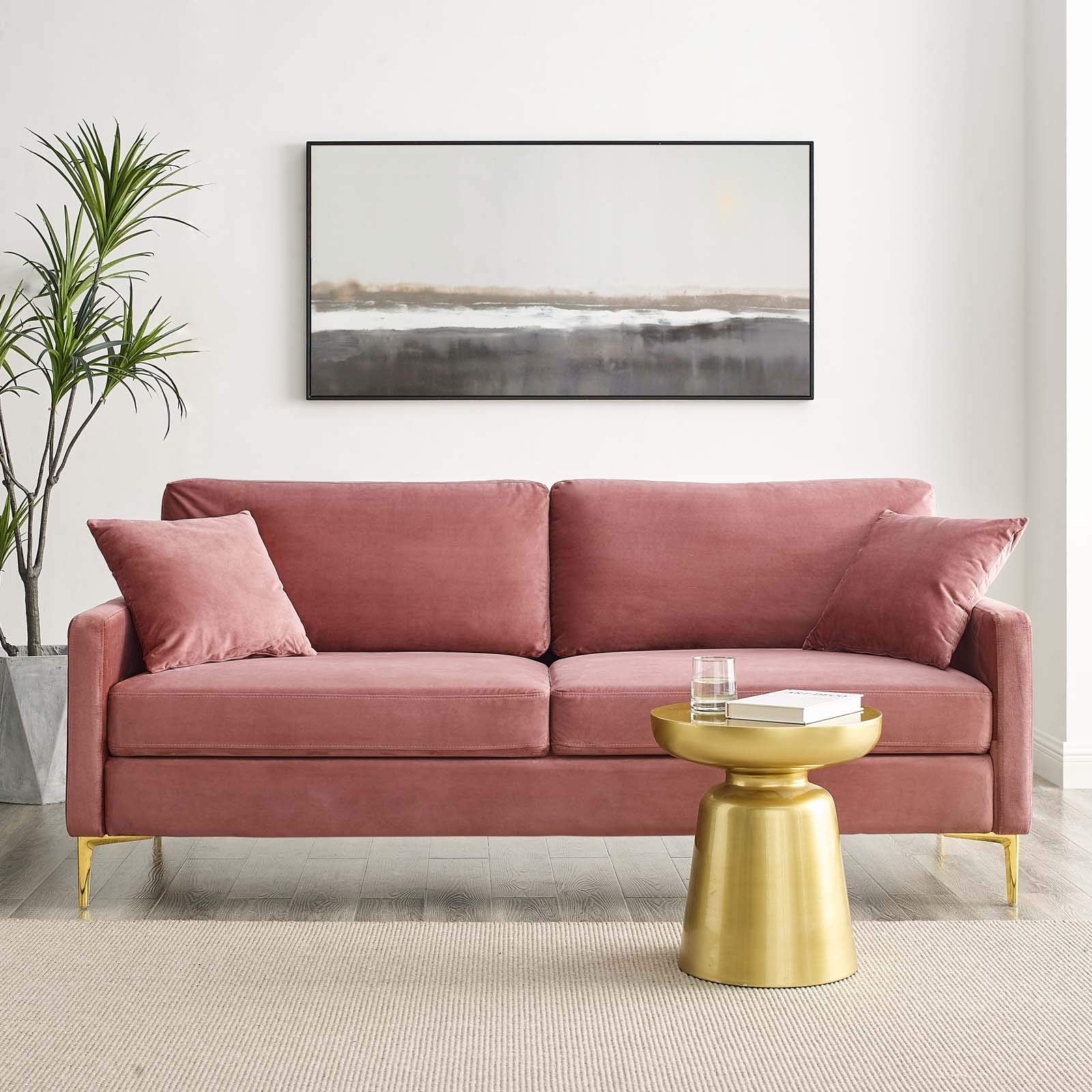 Modway Juliana Performance Velvet Upholstered Sofa in Dusty Rose