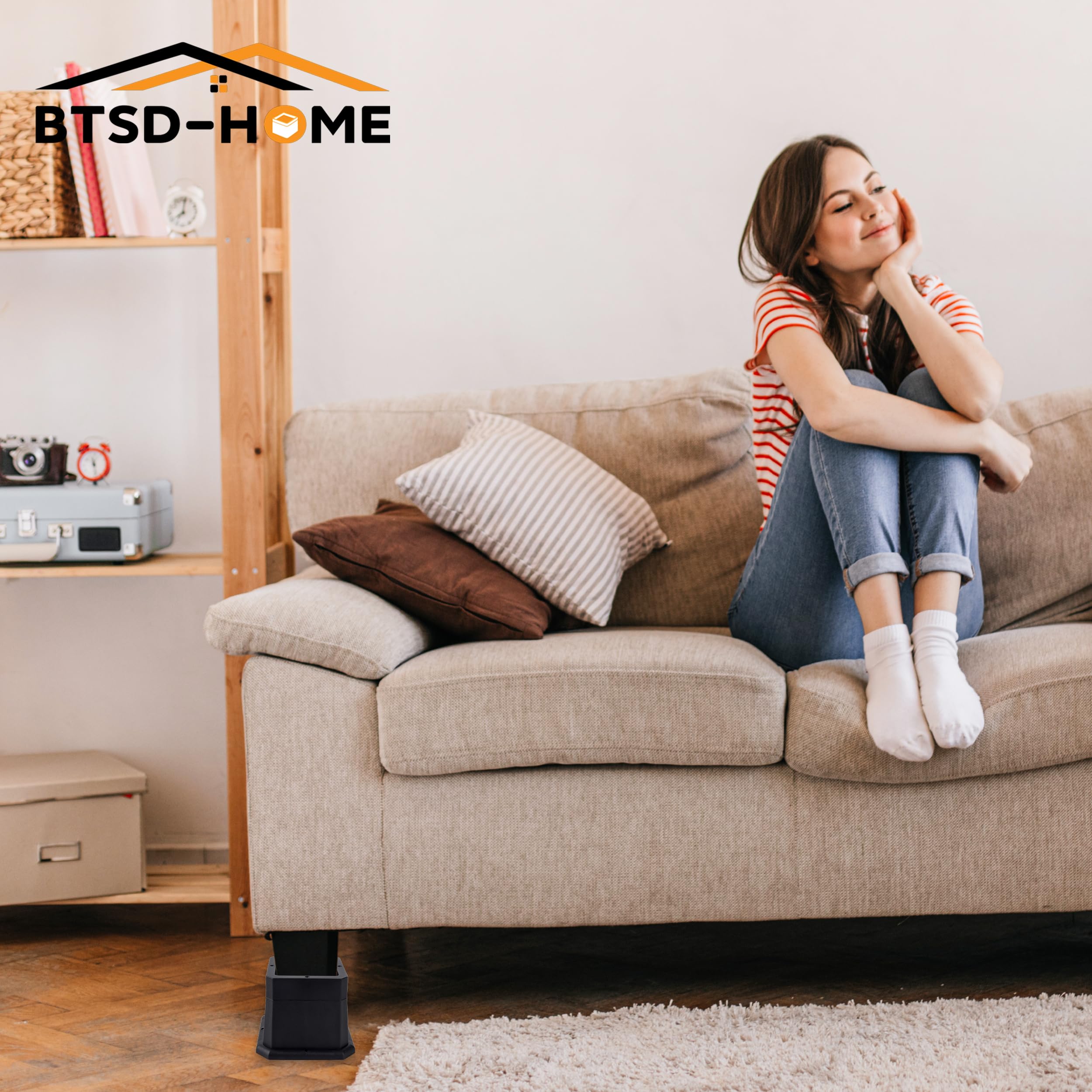 Btsd-Home Furniture Risers 3 Inch Bed Risers Heavy Duty Adjustable Dorm Bed Lifts Risers Table Desks Legs Blocks 8 Pack Black