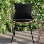 Flash Furniture Devon 3-Piece Indoor/Outdoor Bistro Set - Tan Finish Rattan Rope Papasan Style Chairs And Glass Top Side Table - Black Back And Seat Cushions