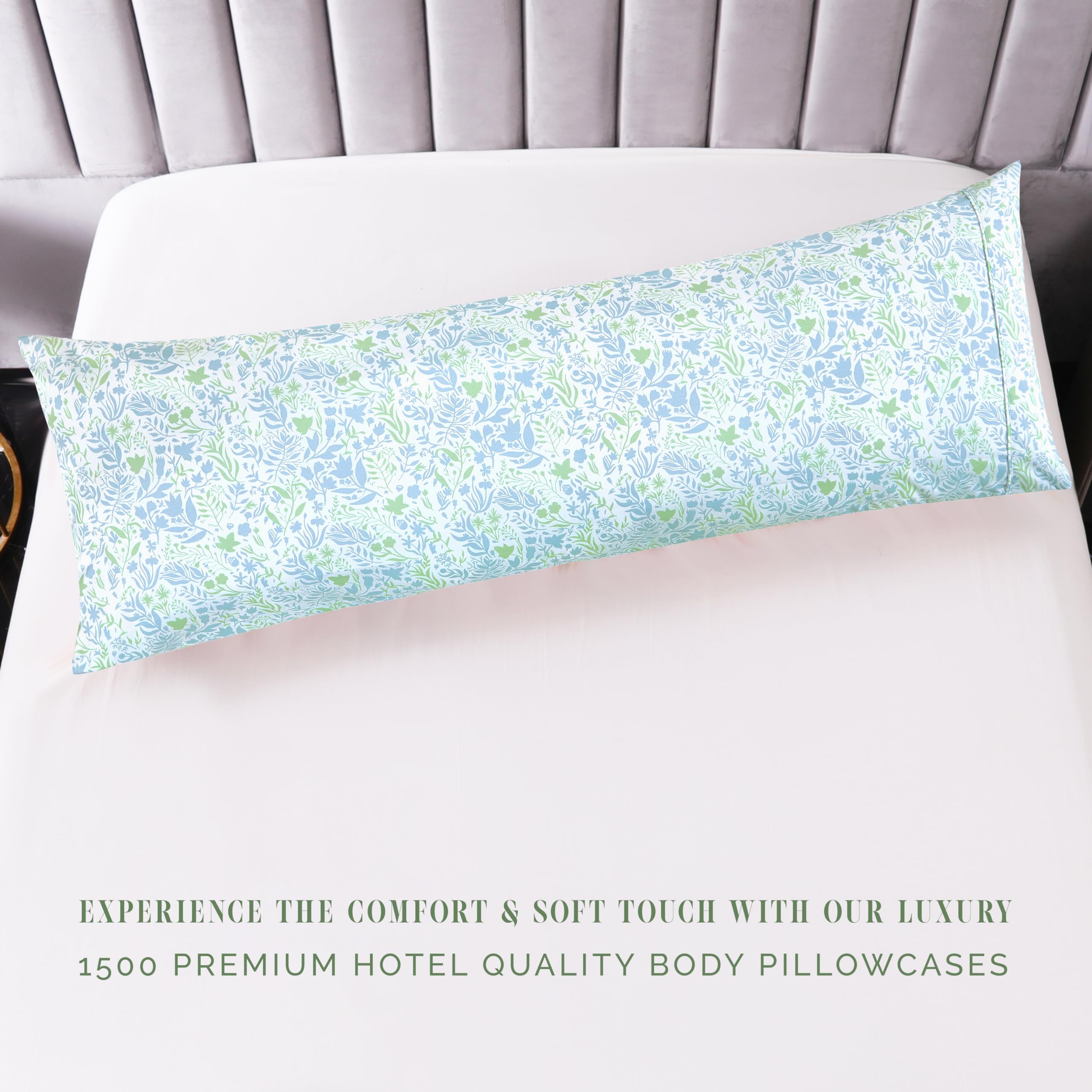 Elegant Comfort Ultra Soft 1-Piece Set Floral Print Pillowcases - 1500 Premium Hotel Quality Microfiber, Soft And Smooth Hidden Zipper Closure 1-Piece Pillow Covers - Body Pillowcase, Green Anita