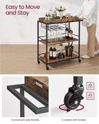Vasagle Kitchen Serving Cart With Removable Tray, 3-Tier Kitchen Utility Cart On Wheels With Storage, With Brakes, Leveling Feet, 15.7 X 34.6 X 37.8 Inches, Rustic Brown And Black Ulrc093B01