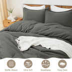 Phf 3 Pieces Waffle Weave Comforter Set King Size, Lightweight Breathable Comfy Bedding Set For All Season, Ultra Soft Textured