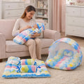 Fareto Combo Of Baby Bed With Net | Carry Bag | 4 Pcs Bedding Set (06 Months, Baby Size, Cotton) (Blue New Star)