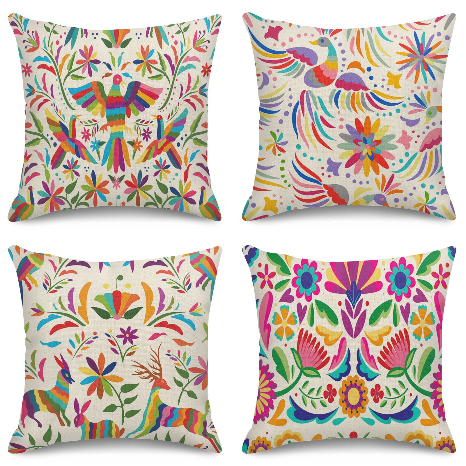 Sanwarm Throw Pillow Covers Home Decor Set Of 4 Pillow Cases Decorative 18 X 18 Inches Cushion Couch Sofa Pillowcases Mexican Co