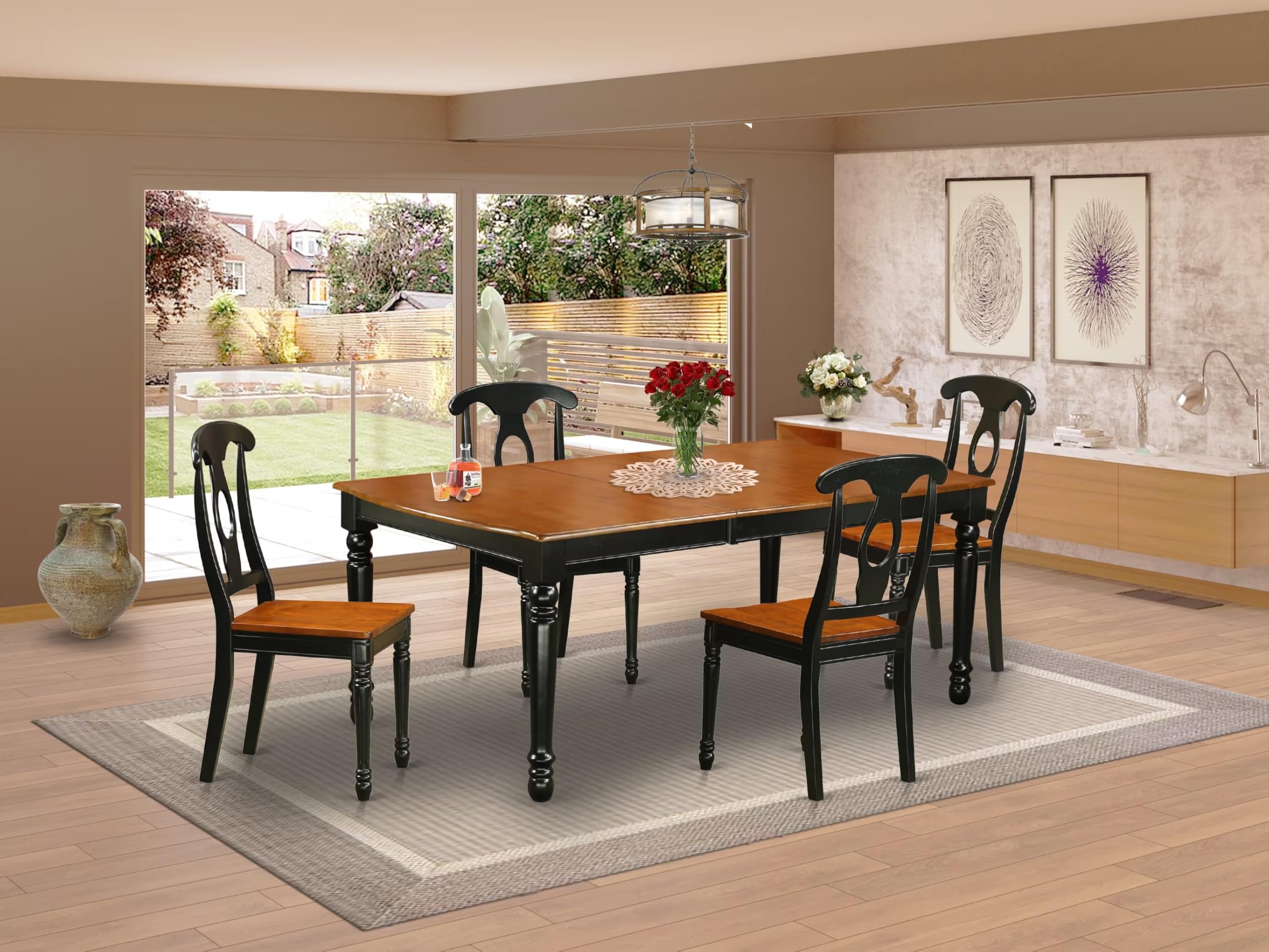 East West Furniture Doke5-Bch-W 5 Piece Dining Room Furniture Set Includes A Rectangle Kitchen Table With Butterfly Leaf And 4 Dining Chairs, 42X78 Inch, Black & Cherry