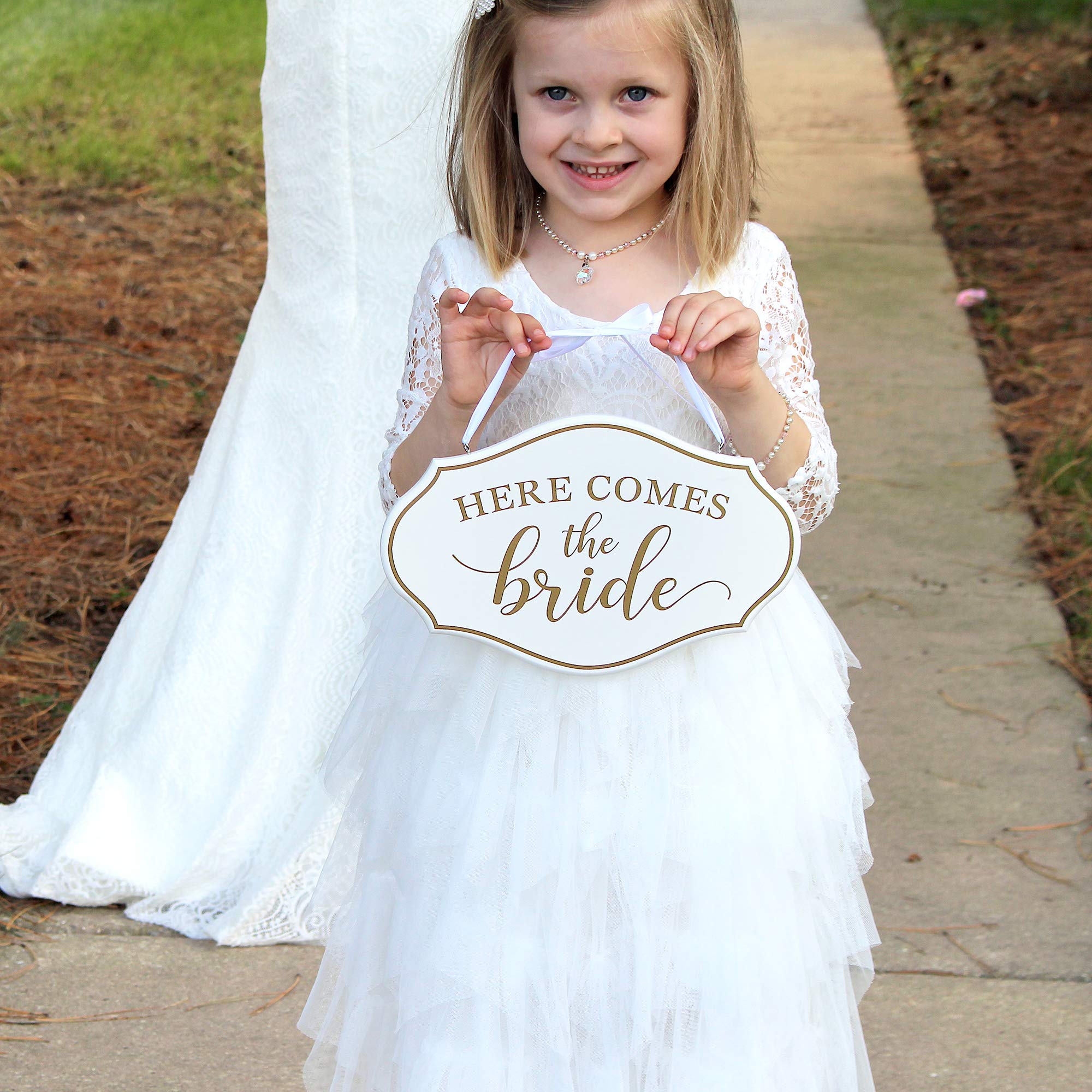 Lillian Rose Comes The Bride Flower Girl Ring Bearer Sign, 11'X7', White