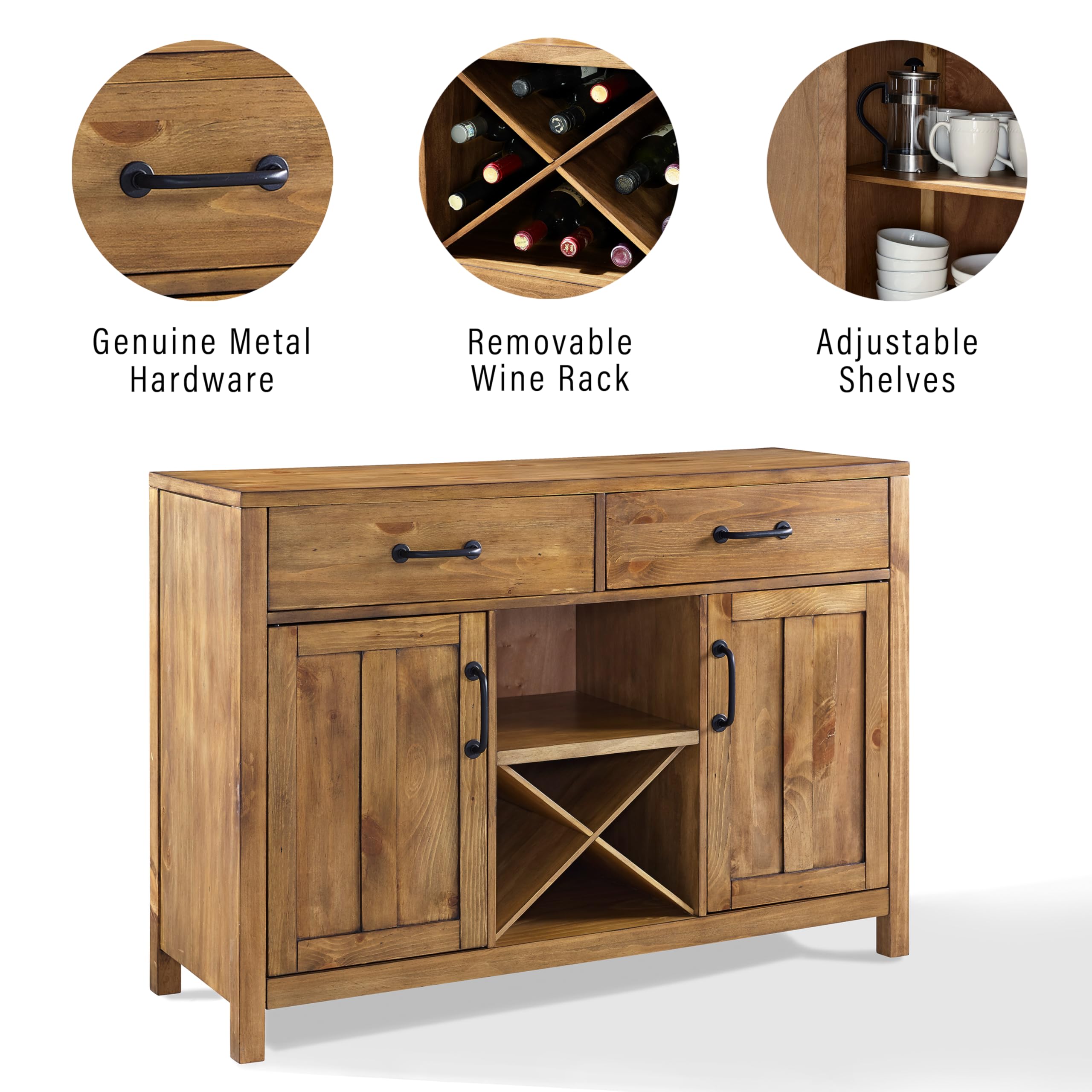 Crosley Furniture Roots Modern Farmhouse Sideboard Buffet Cabinet With Storage, Natural