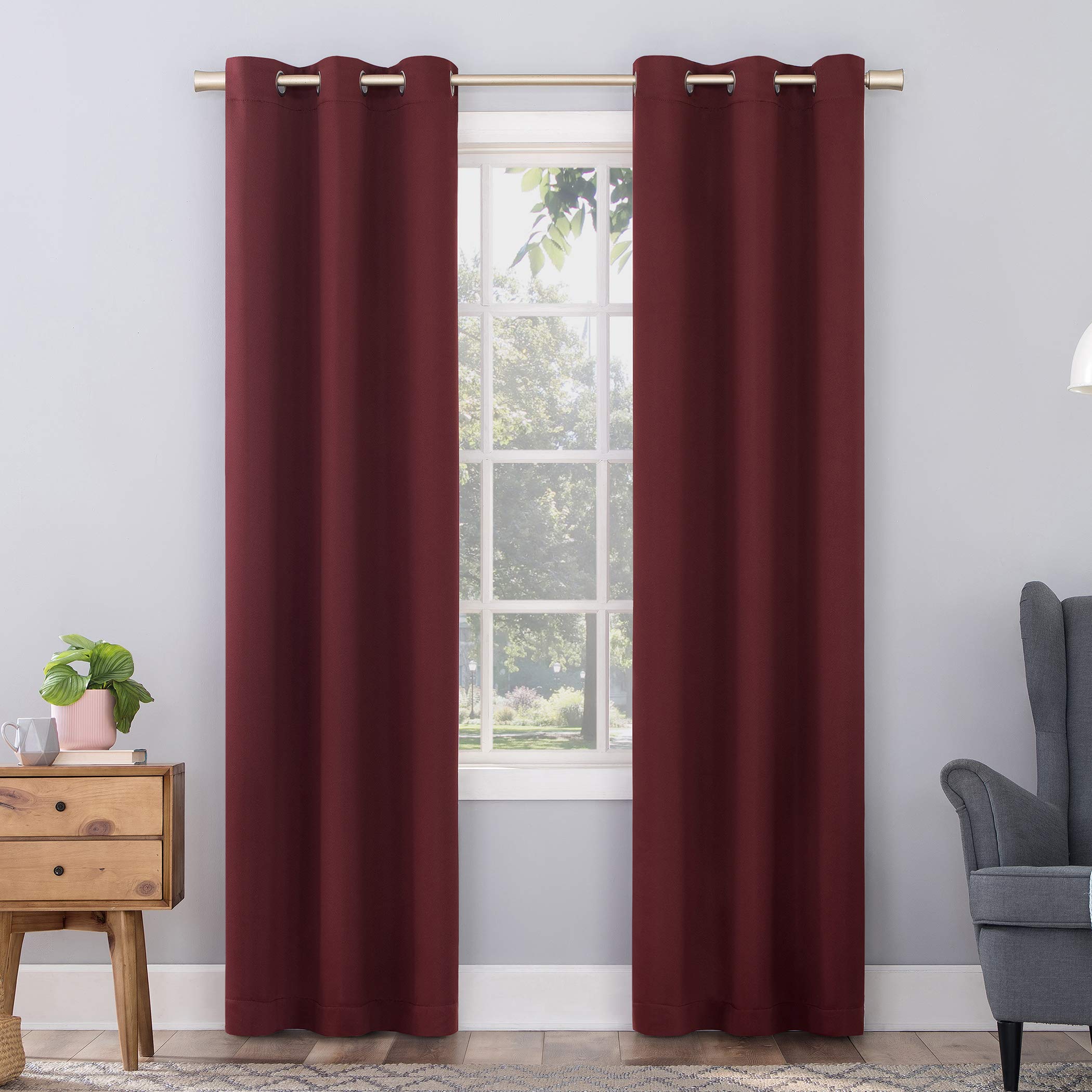 Sun Zero Easton Energy Saving Blackout Grommet Curtain Panel, 40' X 95', Wine Red