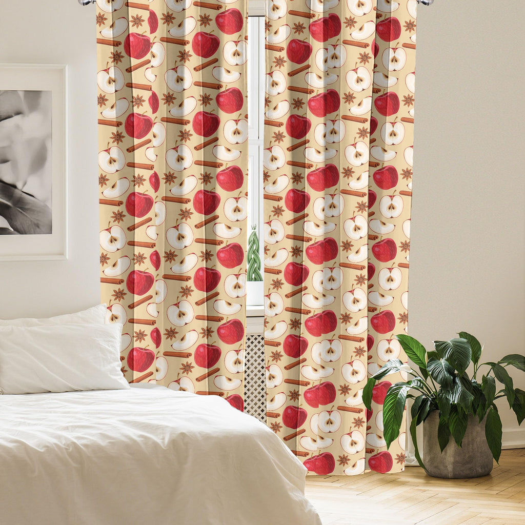 Ambesonne Fruits Window Curtains Pack Of 2, Quartered And Halved Apples With Cinnamon Sticks And Star Anise Diet Recipe, Lightwe