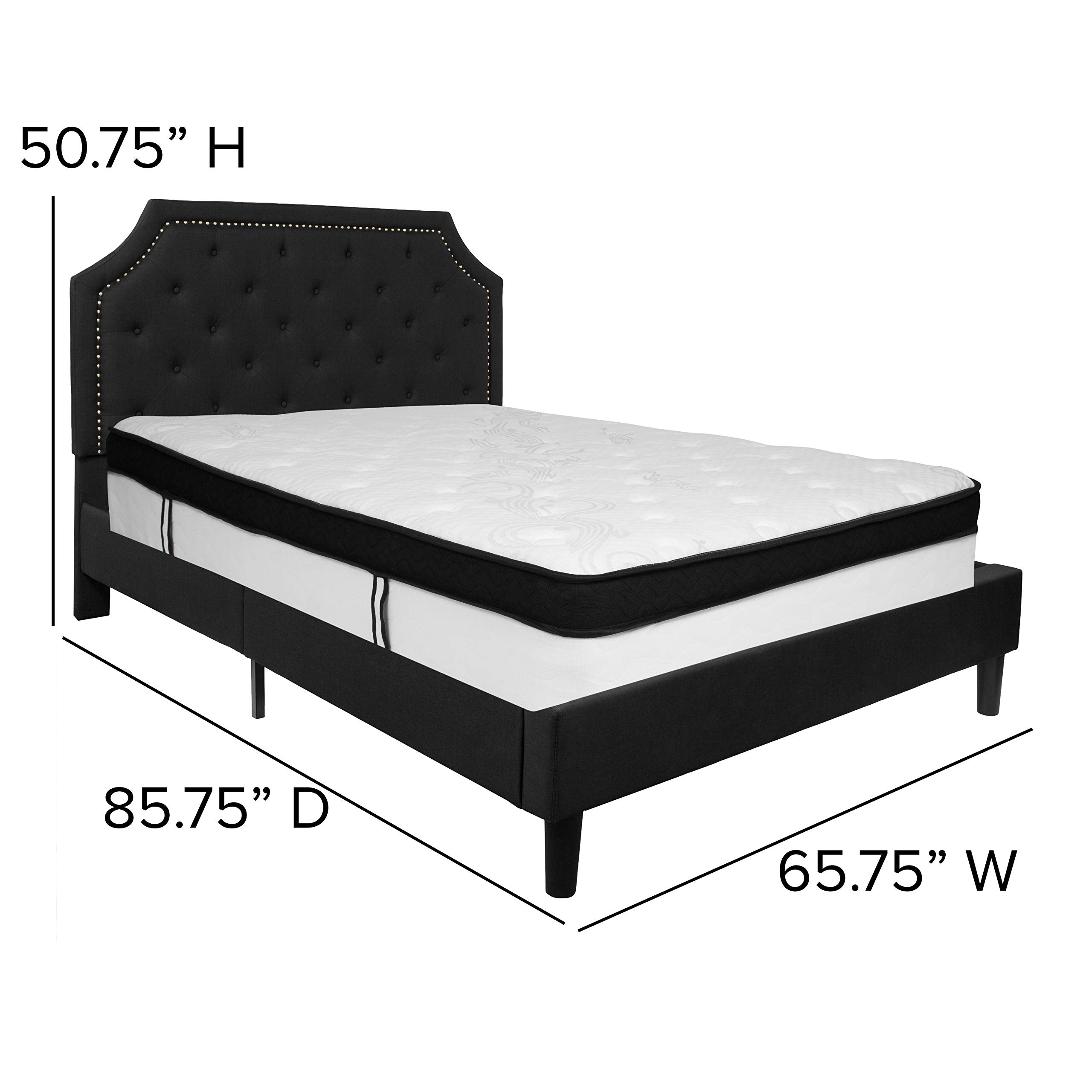 Flash Furniture Brighton Queen Size Tufted Upholstered Platform Bed In Black Fabric With Memory Foam Mattress