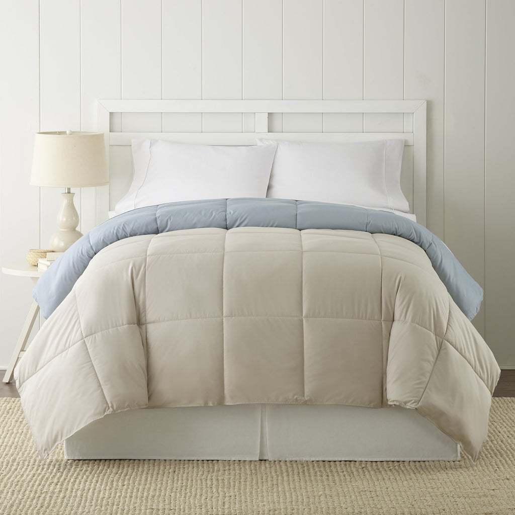 Modern Threads Down Alternative Microfiber Quilted Reversible Comforter & Duvet Insert - Soft, Comfortable Alternative To Goose Down - Bedding For All Seasons Oatmeal/Dusty Blue Twin
