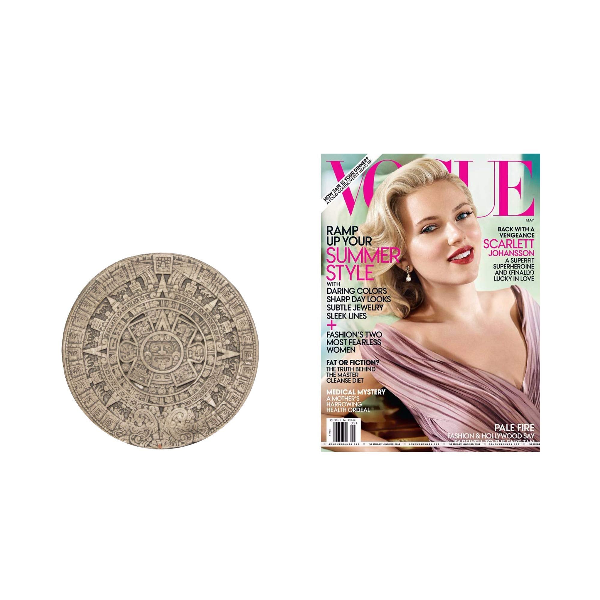 Novica Archaeological Advent Calendar Ceramic Plaque, Grey, Small Beige Aztec Calendar'