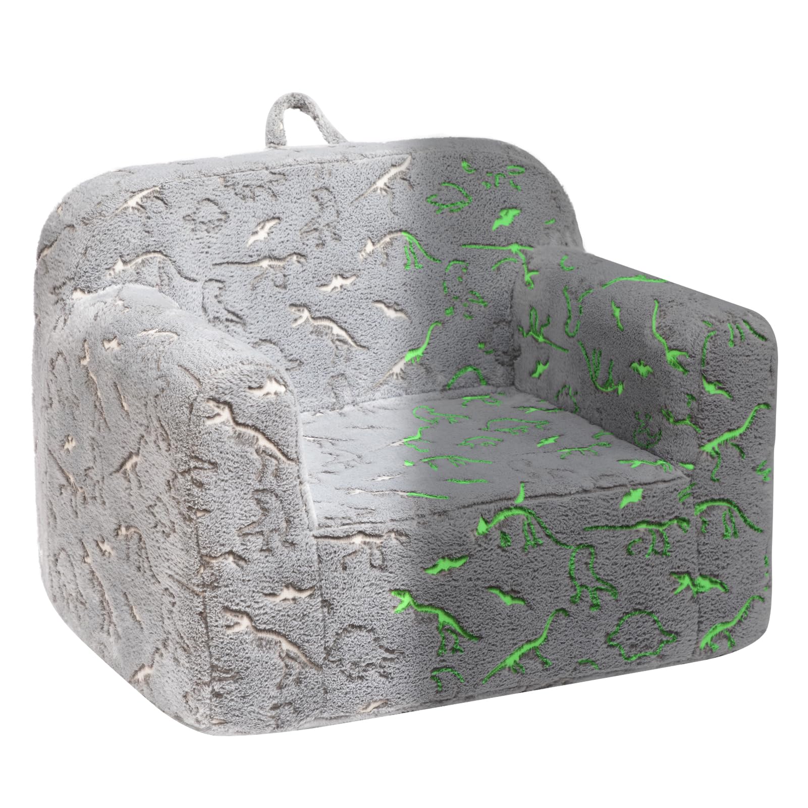 ALIMORDEN Kids Ultra-Soft Snuggle Foam Filled Chair, Glow-in-The-Dark Dinosaurs Fossil Pattern Toddler Cuddly Sherpa Reading Cou
