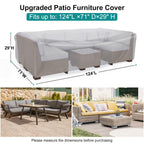 Brosyda Patio Furniture Set Cover Waterproof, Heavy Duty Furniture Covers For Outdoor Sectional Sofa Set Wicker Rattan Table Chair Rectangular,124'L×71'W×29'H,Grey