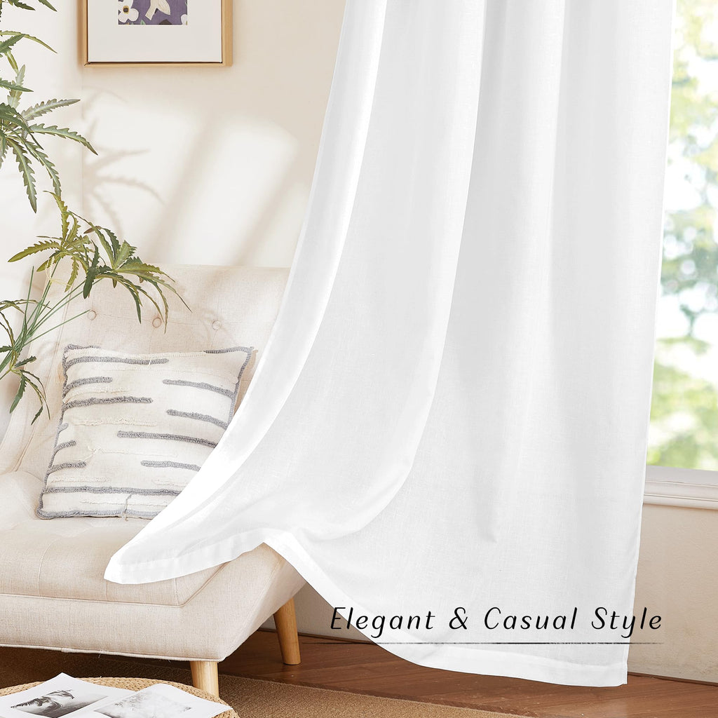 Nicetown White Linen Curtains 96 Inches Long, Grommet Thick Linen Flax Drapes Privacy Added With Light Filtering Room Divider Drapes For Bedroom/Sliding Door, W68 X L96, 2 Panels