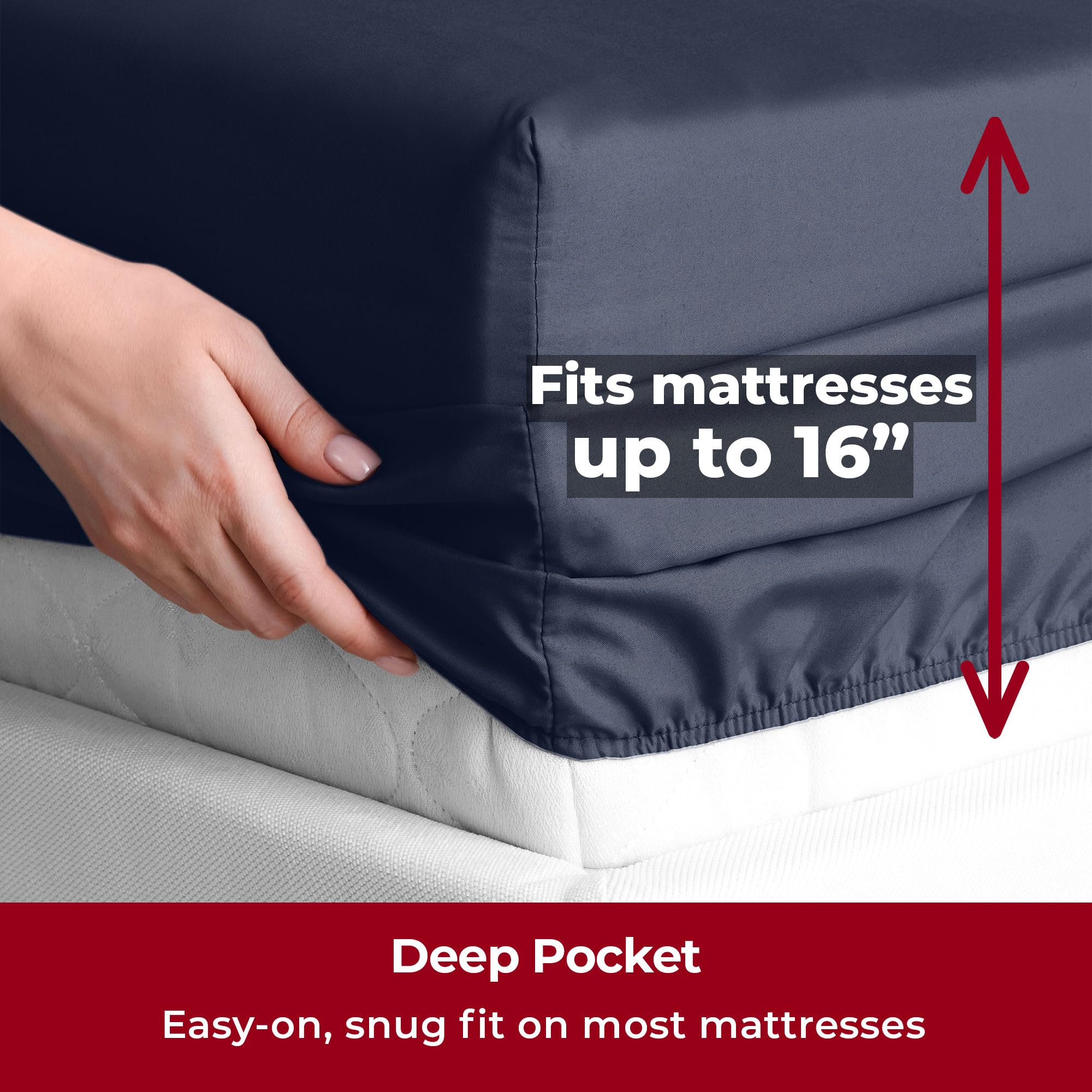 Mellanni Twin Sheet Set - 4-Piece Iconic Collection Bedding, (Including 2 Pillowcases), 16-Inch Deep Pocket, Easy Care, Extra Soft, Cooling Sheets, Brushed Microfiber - Navy Blue