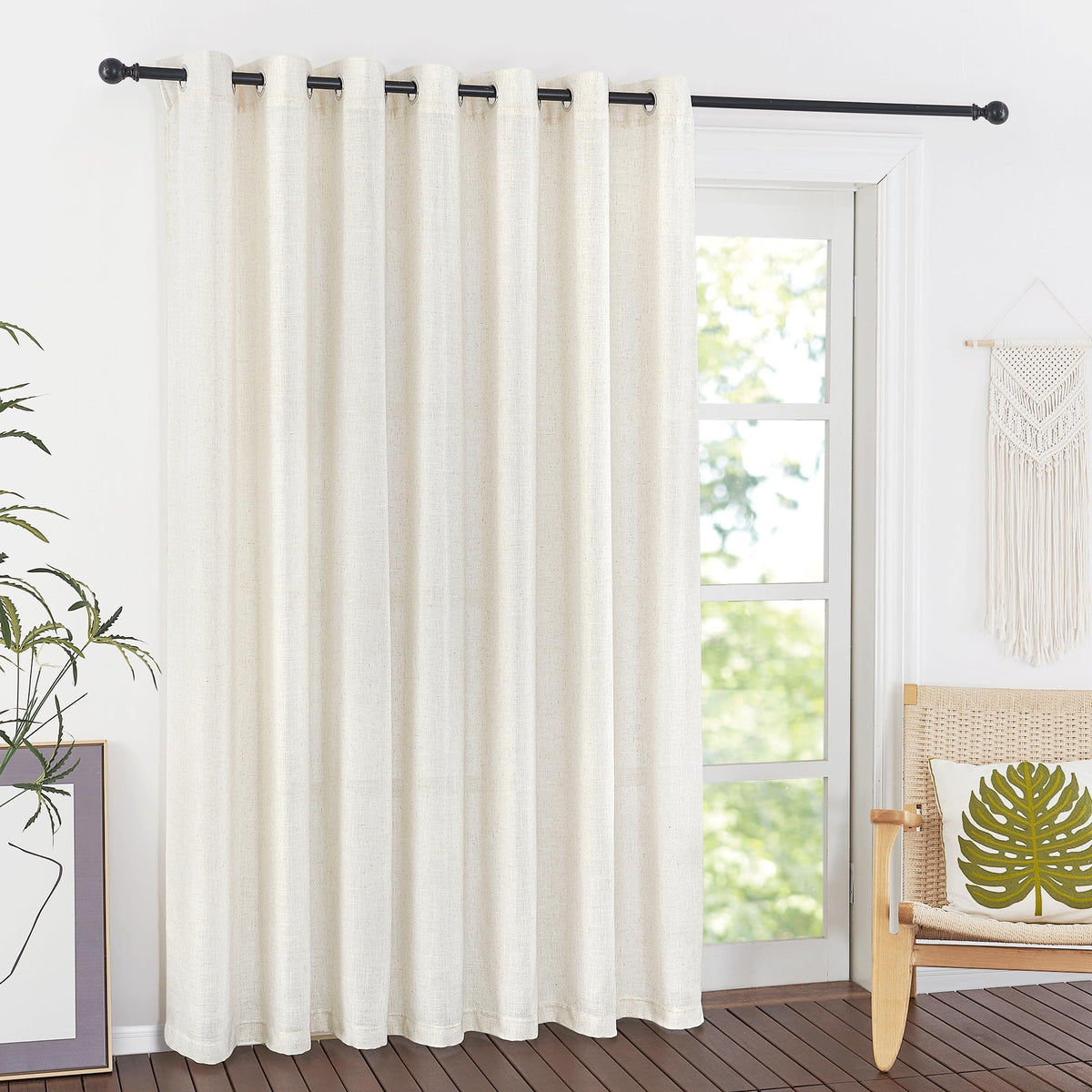 Nicetown Thick Linen Sliding Door Curtains 84 Inch Length, Grommet Linen Blend Semi Sheer Window Treatment Privacy With Light Fi