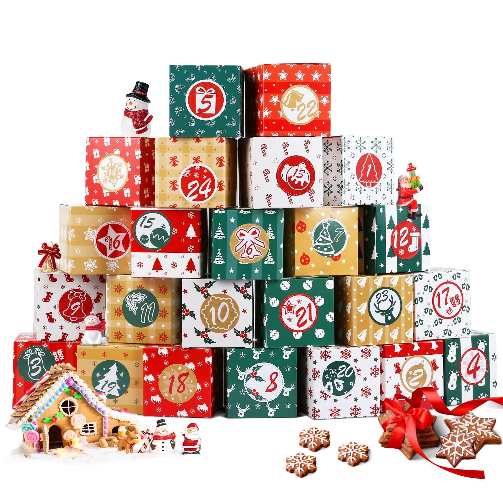 GWHOLE Christmas Advent Calendar 2024, 24 Days DIY Countdown to Christmas Boxes with 1-24 Number Stickers Kit for Kids, Boys, Gi