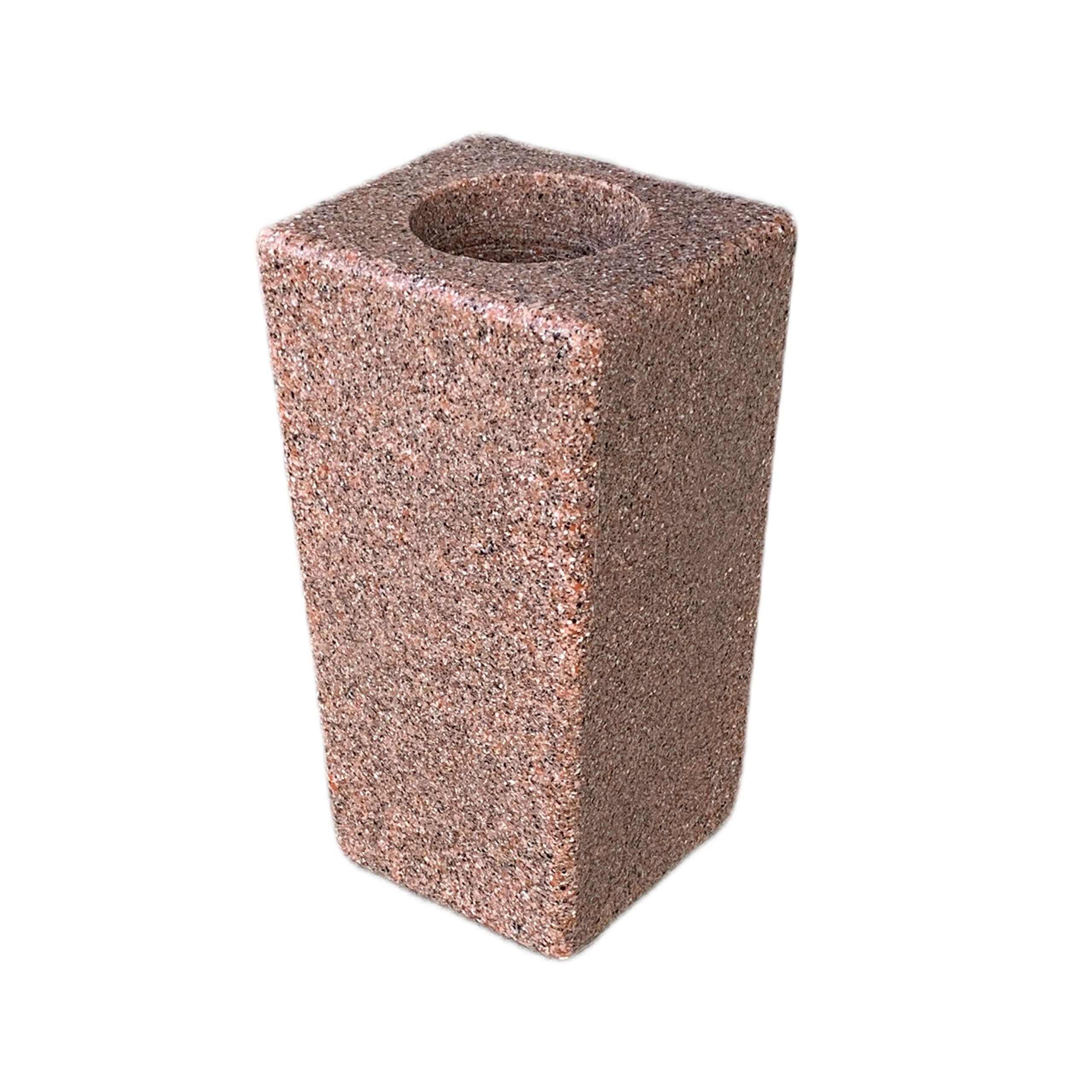 Optimum Square Memorial Cemetery Flower Vase - Plastic (North American Pink Granite) With Metal Ground Spike, Grave Marker, Deco