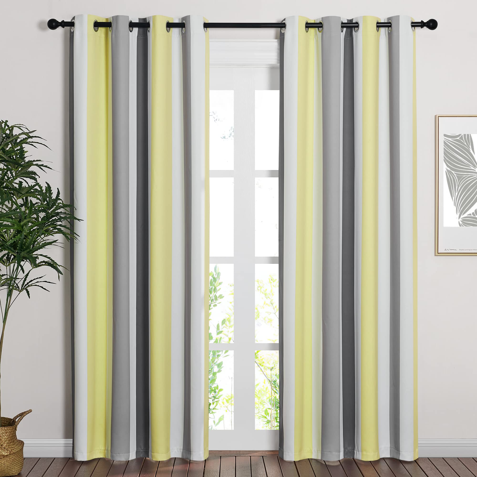 NICETOWN Living Room Window Curtains with Stripe Pattern, Color Collision Light Blocking Grommet Room Darkening Curtains Privacy