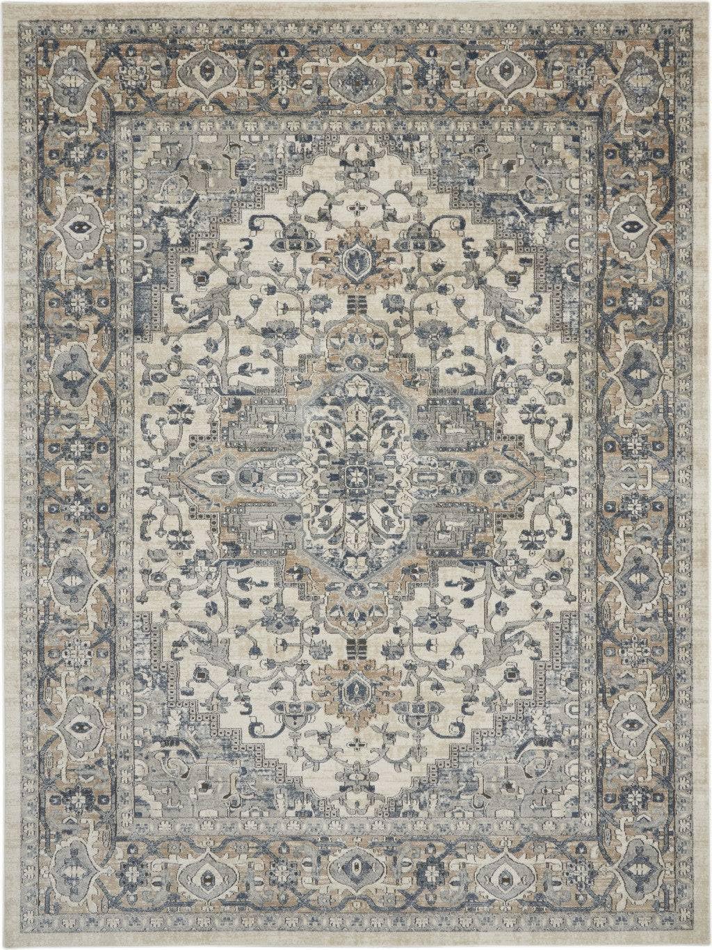 HomeRoots 521918 7 x 10 ft. Gray & Ivory Floral Power Loom Rectangle Area Rug