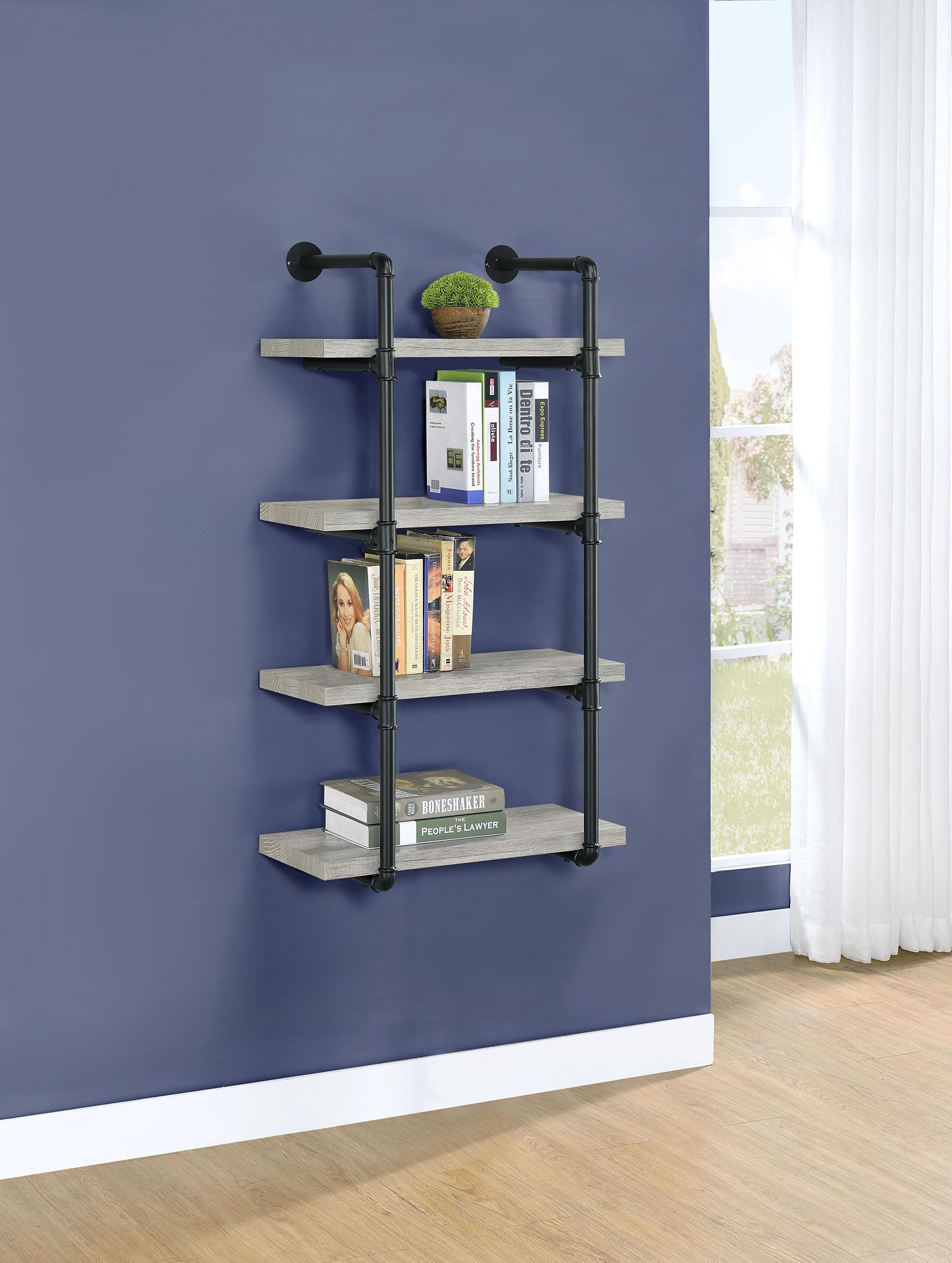 Coaster Home Furnishings Elmcrest 24-inch 4-Shelf Wall Bookshelf Grey Driftwood