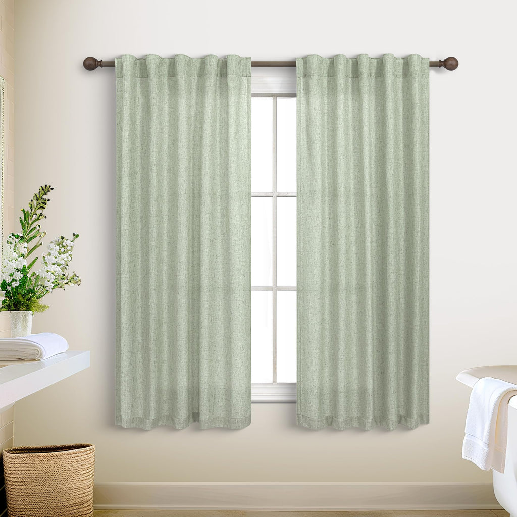 Koufall Sage Green Back Tab Rod Pocket Linen Sheer Curtains 38 By 54 For Bedroom