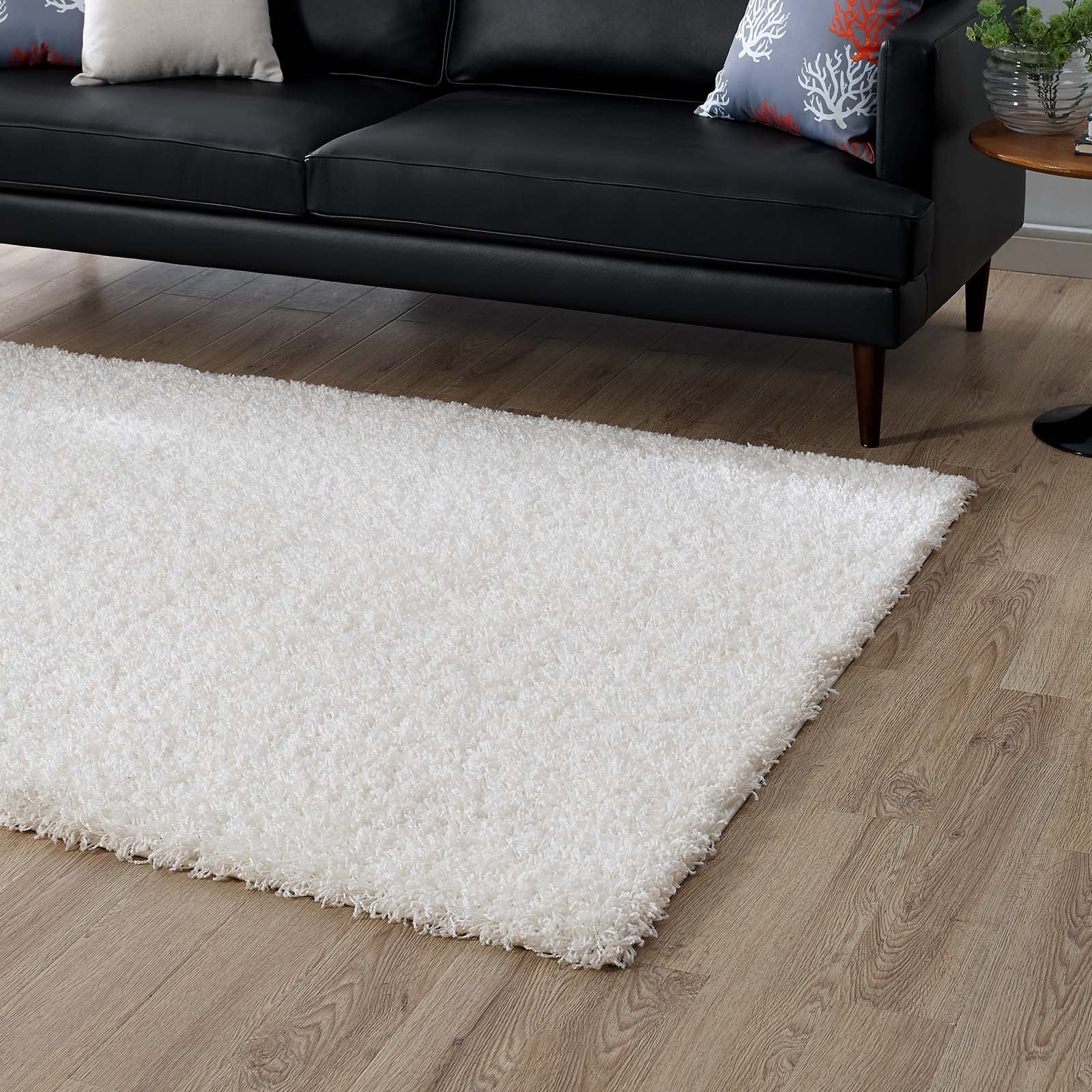 Modway Enyssa 5X8 Solid High Pile Shag Area Rug With In Ivory White