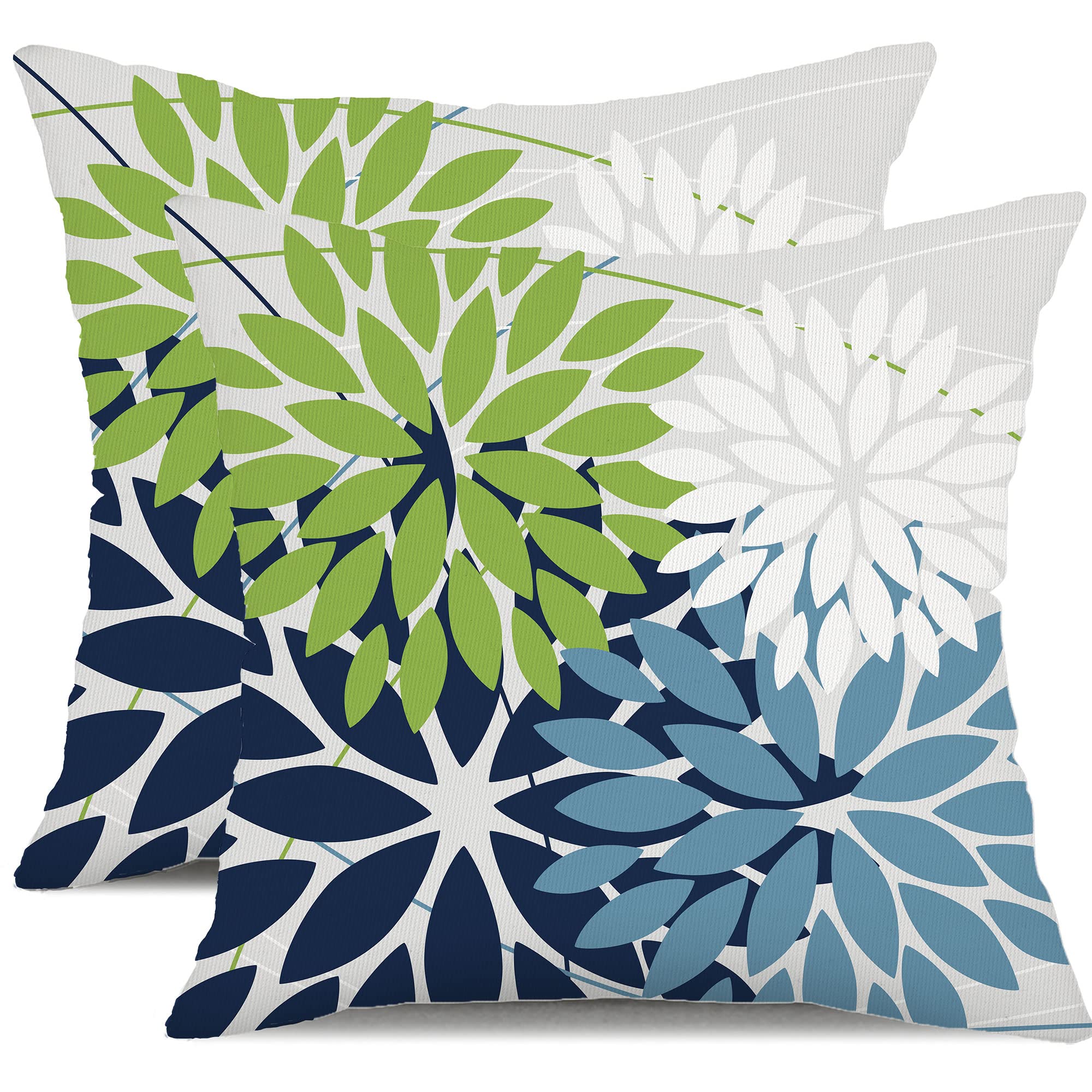 Dfxsz Outdoor Throw Pillow Covers 18X18 Inch Set Of 2 Waterproof Spring Summer Geometric Elegant Blue Green Outdoor Pillow Cover