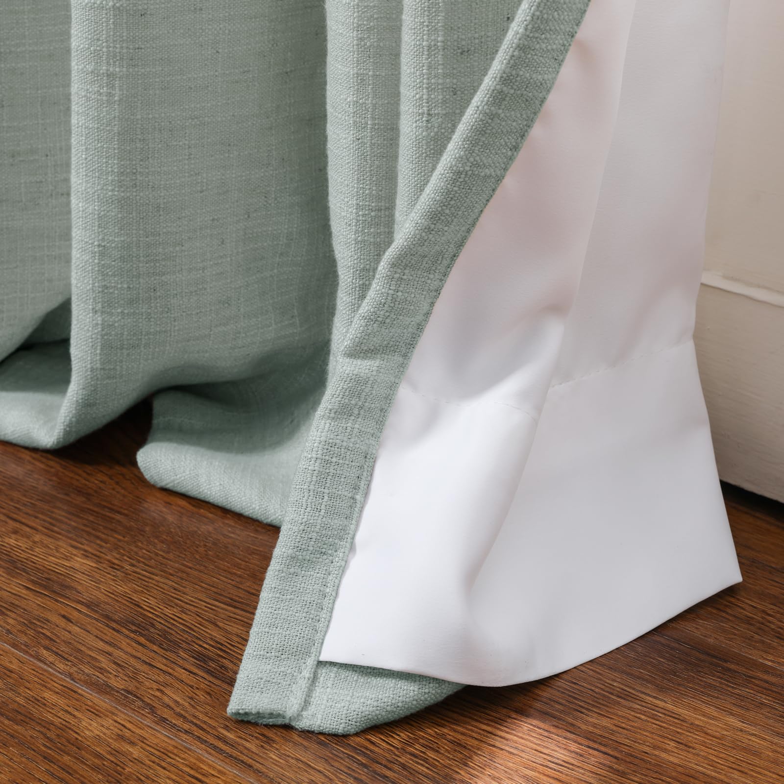Twopages Linen Pinch Pleated Drape For Apartment, Aqua Room Darkening Light Filtering Double Layer Lined Curtain Window Treatmen