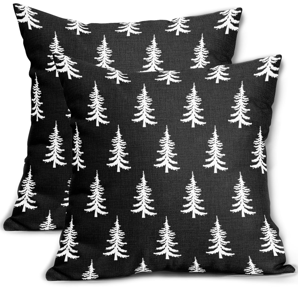 Christmas Pillow Covers 18X18 Set Of 2 Black White Xmas Tree Rustic Style Winter Print Decorative Outdoor Pillowcases Farmhouse