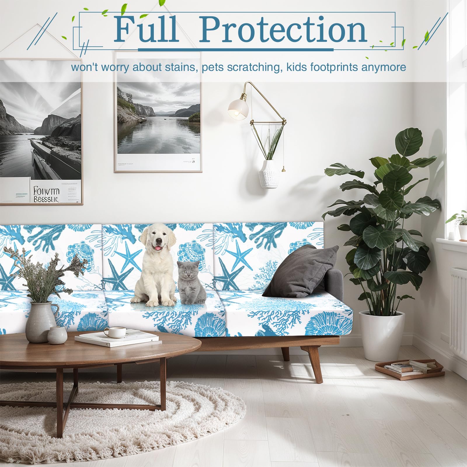 Newwiee 12 Pcs Patio Stretch Sofa Cushion Covers Outdoor Cushion Cover Replacement Couch Slipcover Sofa Seat Cover Flexibility Chair Cushion Cover Porch Patio Furniture Protector (Light Blue,Ocean)