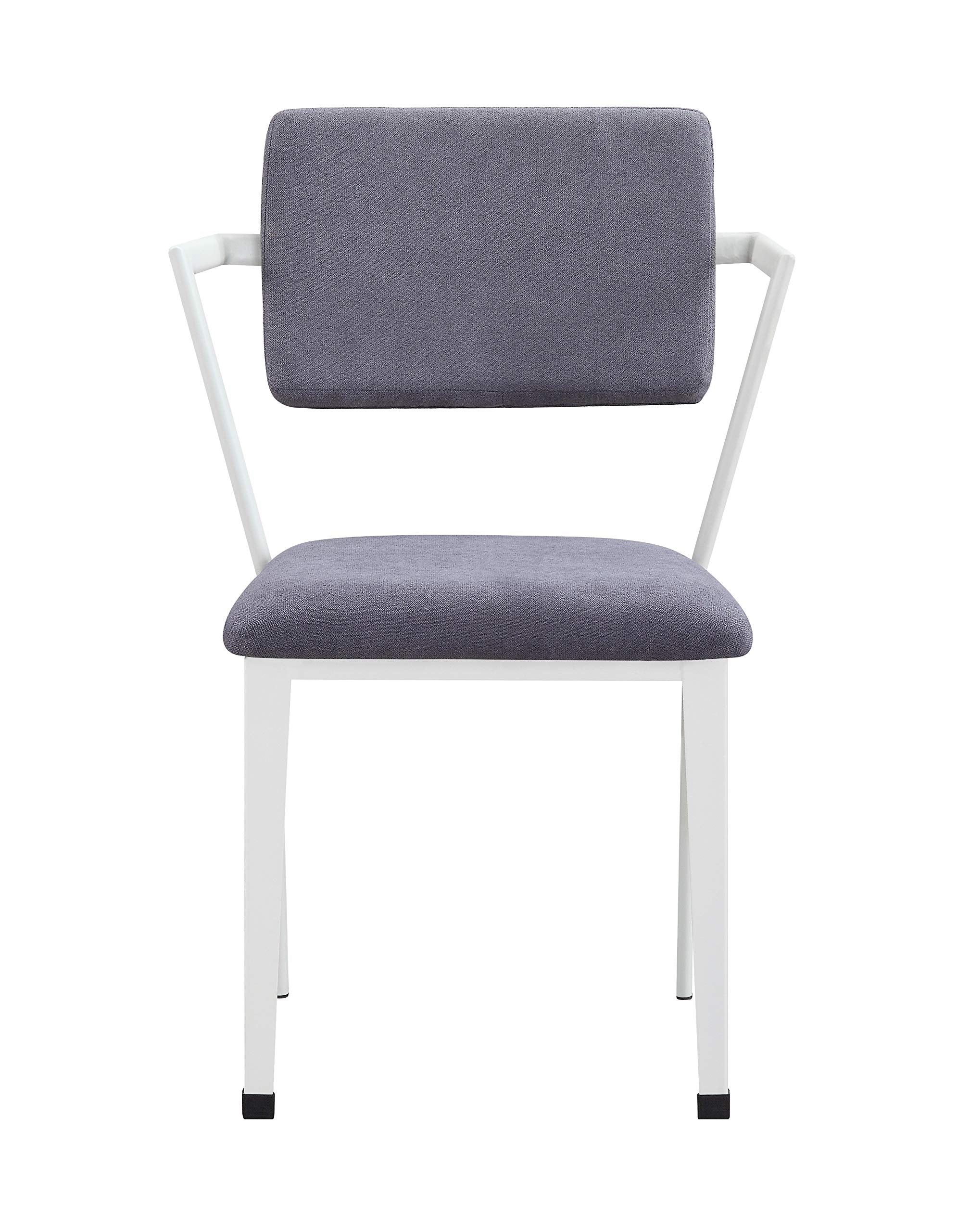 Benjara Metal Chair With Fabric Upholstery And Straight Legs, Gray And White