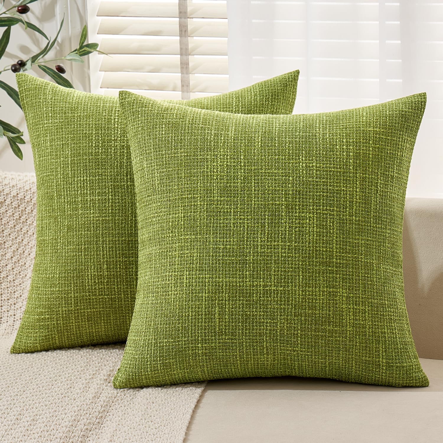 MIULEE Burlap Linen Throw Pillow Covers 20x20 Inch Green Decorative Pillow Covers Modern Farmhouse Pillowcases Soft Accent Cushi