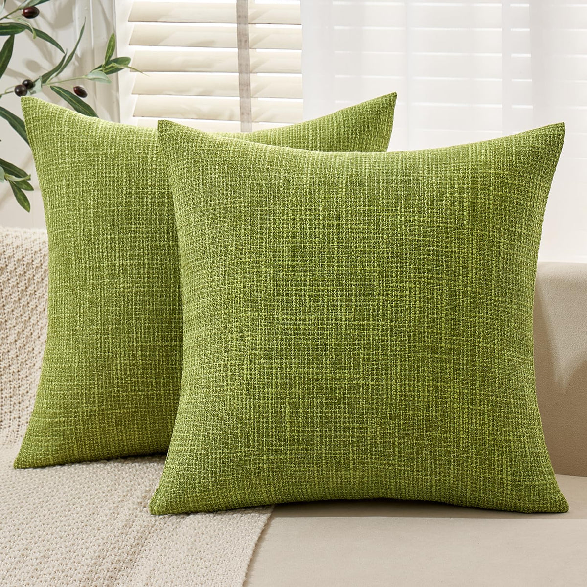 Miulee Burlap Linen Throw Pillow Covers 18X18 Inch Green Decorative Pillow Covers Modern Farmhouse Pillowcases Soft Accent Cushi