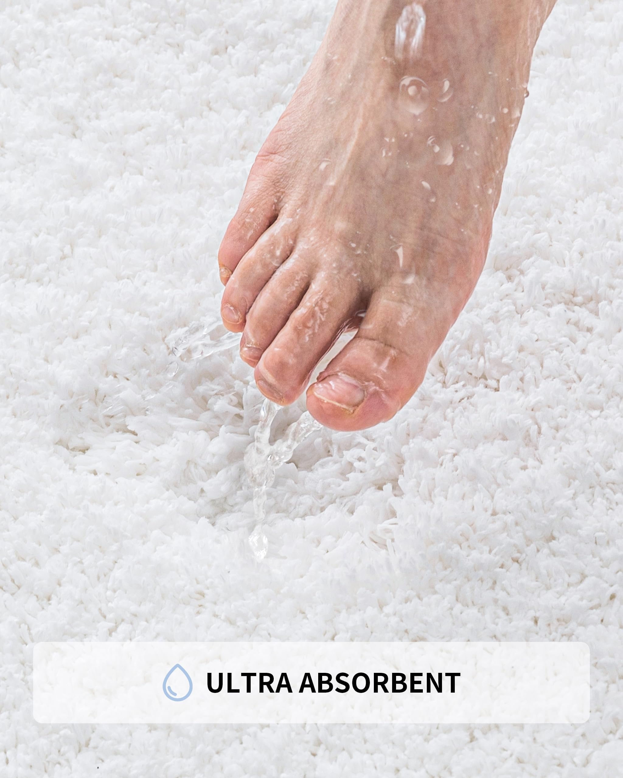 Ilango White Bathroom Rug Super Absorbent, Washable Bath Mat Non Slip For Floor, Microfiber Thick Plush Shaggy Bath Rug With Rub