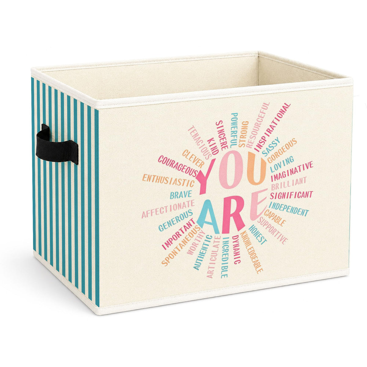 HPCHENG You Are Storage Bin, Blue Stripe Foldable Fabric Basket