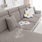 Smiry Waterproof Couch Cushion Covers, Stretch Jacquard Sectional Couch Covers, L Shape Chaise Lounge Sofa Slipcover, Washable Elastic Furniture Protector For Pets, Kid (Chaise Cover, Taupe)