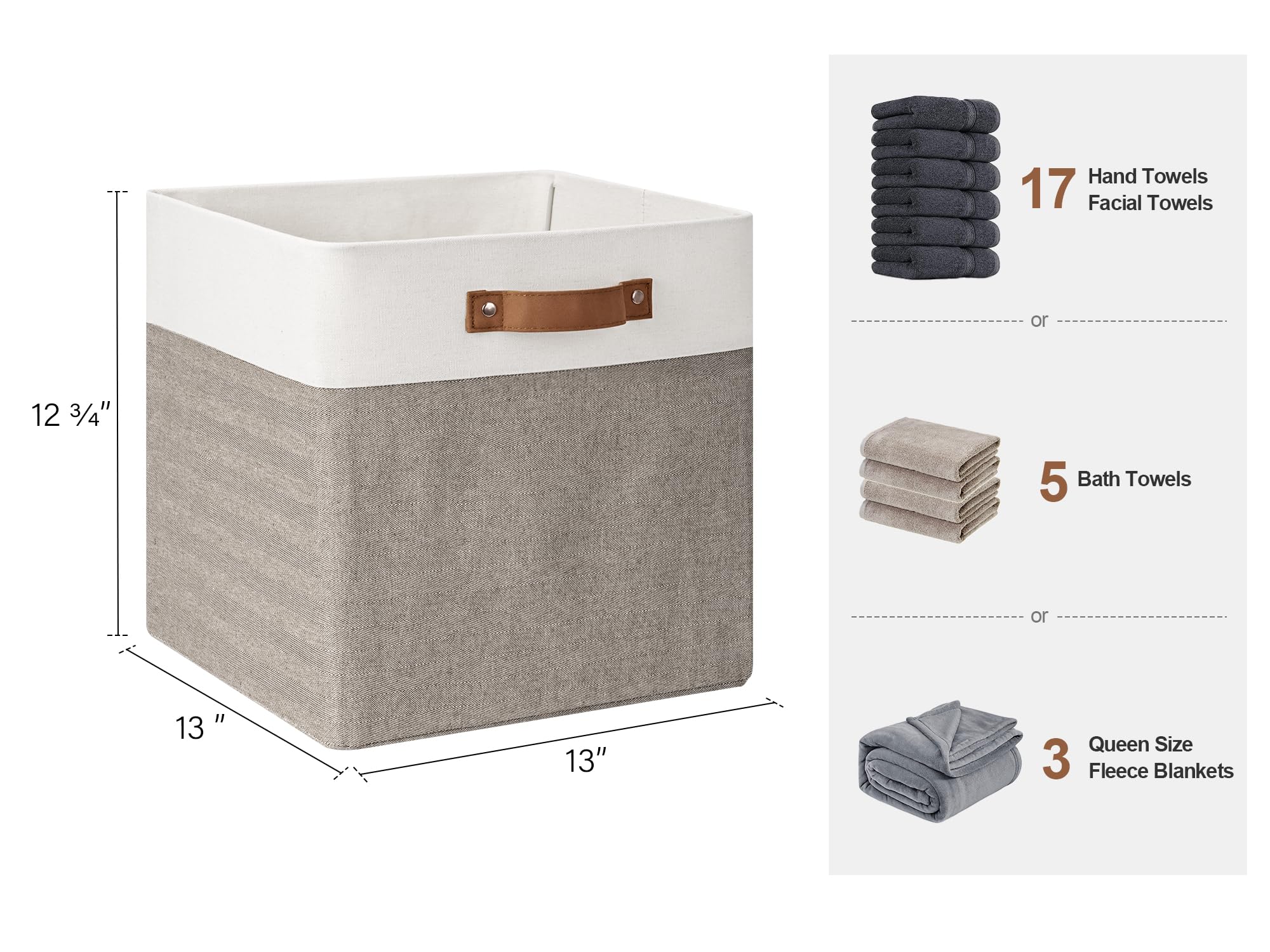 Storageworks 13X13 Storage Cubes, Collapsible Storage Bins Organizer For Closet, Fabric Storage Box With Pu Handles, Brown And W