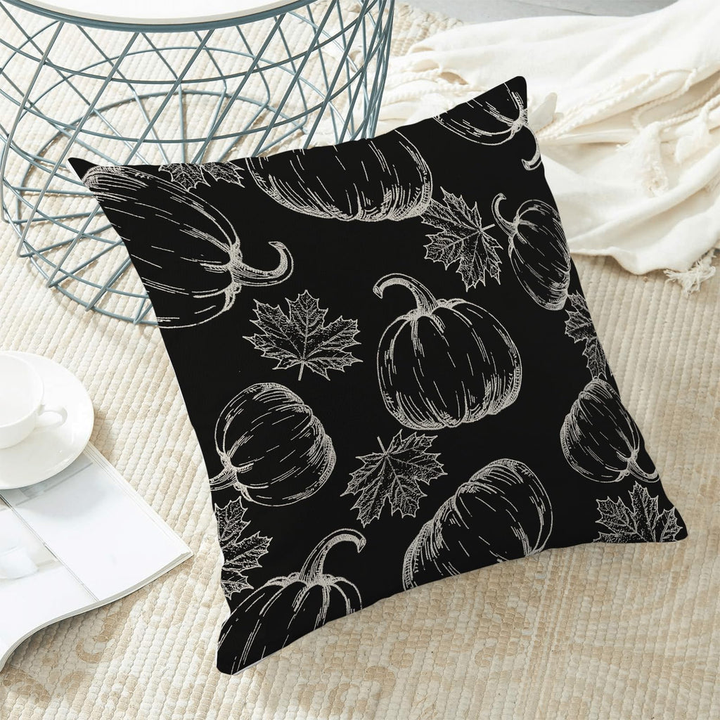 Fall Decor Pillow Covers 18X18 Set Of 2 Black Pumpkin Maple Leaf Throw Pillow Covers Outdoor Decoration Autumn Thanksgiving Pump