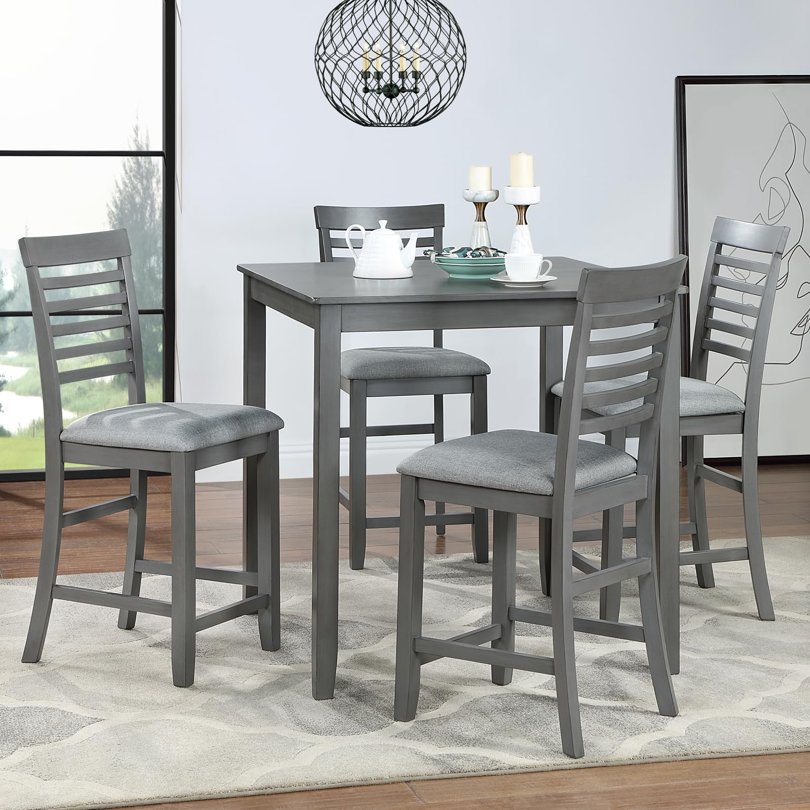 Lumisol Counter Height Kitchen Table Set For 4, Farmhouse Dining Table Set With Chairs Solid Wood Table And Chairs Set For Small